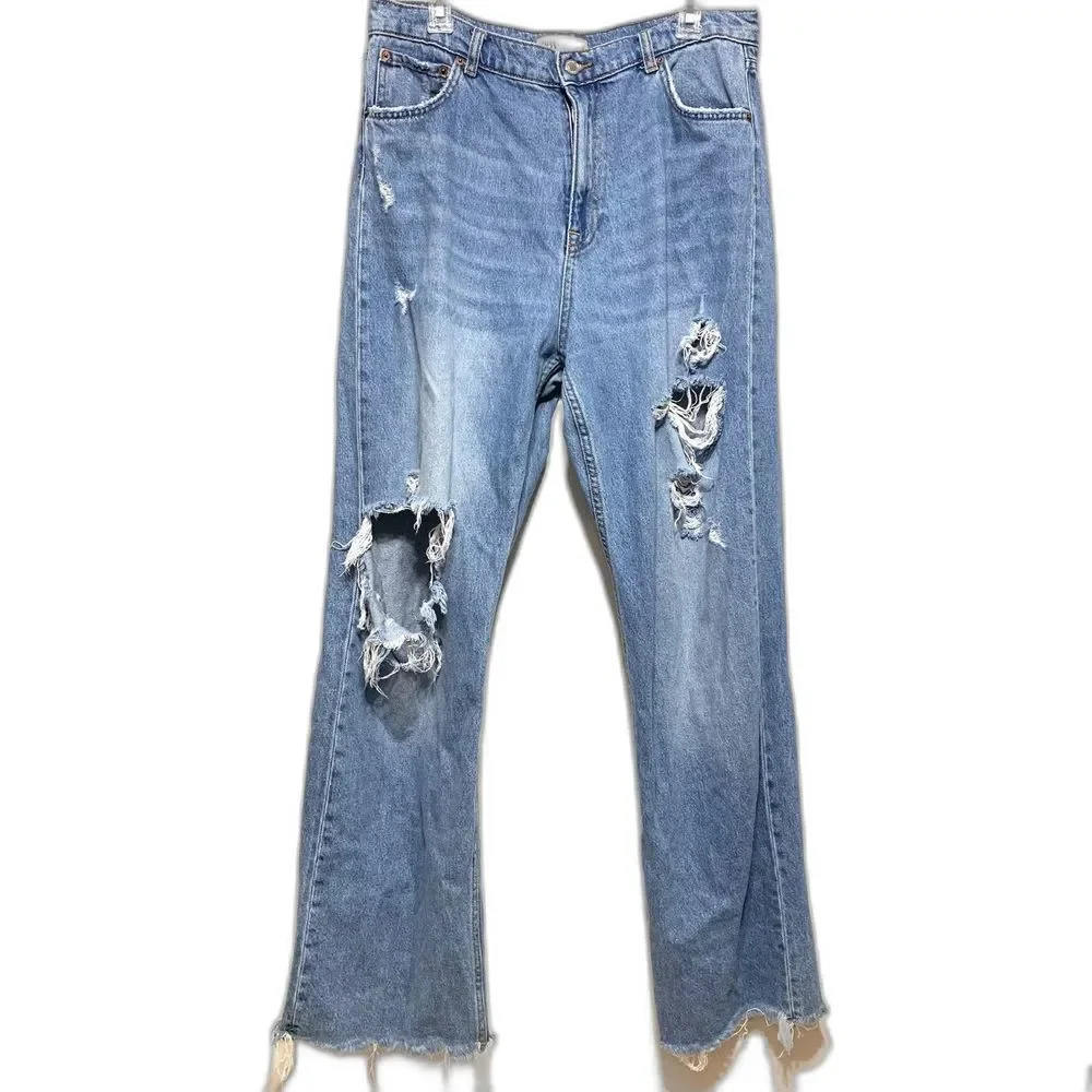 Zara High Rise Distressed Blue Jeans - Picture 1 of 9